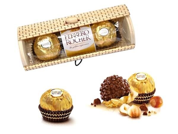 Bombones Ferrero rocher y caja madera 