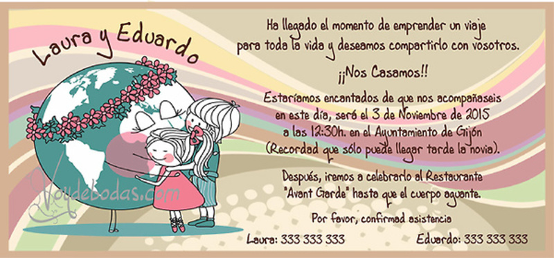 Invitación de boda Ref.22704 Impresión GRATIS 