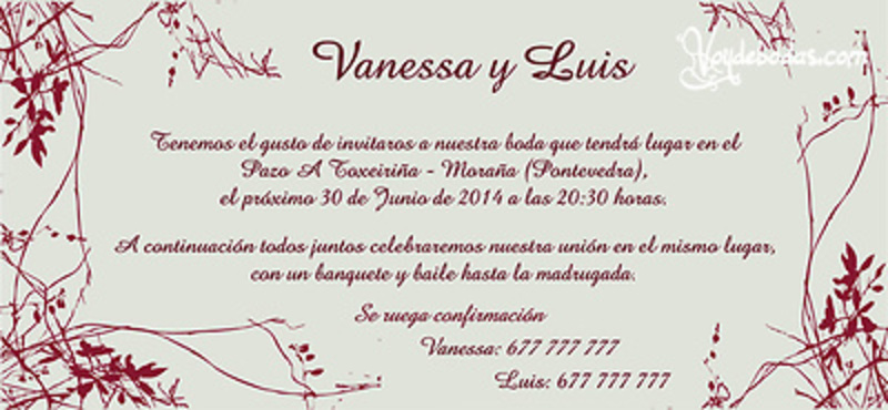 Invitación de boda Ref.22707 Impresión GRATIS 