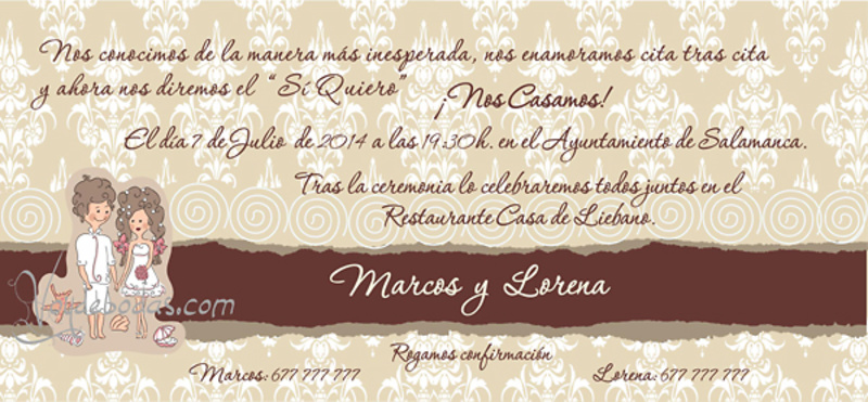 Invitación de boda Ref.22710 Impresión GRATIS 