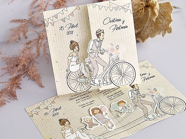 Invitación de boda familia bicicleta 39714 