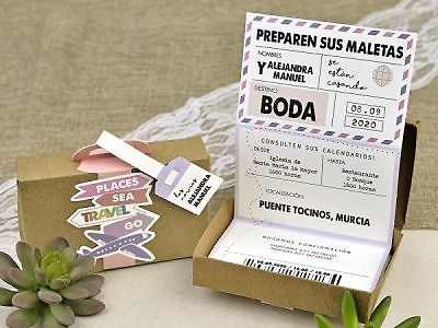 Invitación de boda maleta kraft 39618 