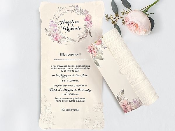 Invitación de boda pergamino flores 39712 