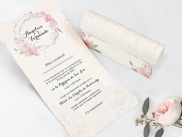 Invitación de boda pergamino flores 39712 