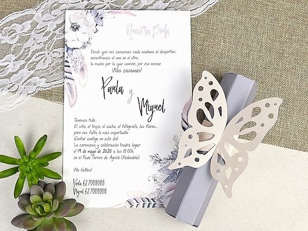 Invitación de boda pergamino mariposa 39619 