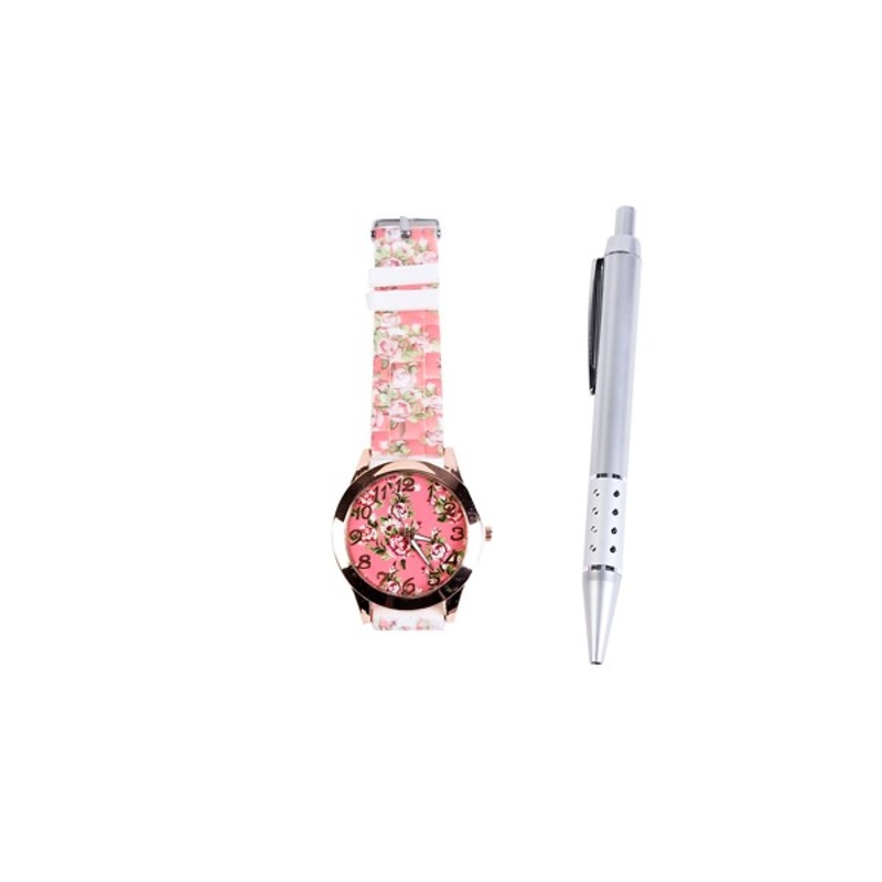 Reloj floral en caja regalo y bolígrafo 