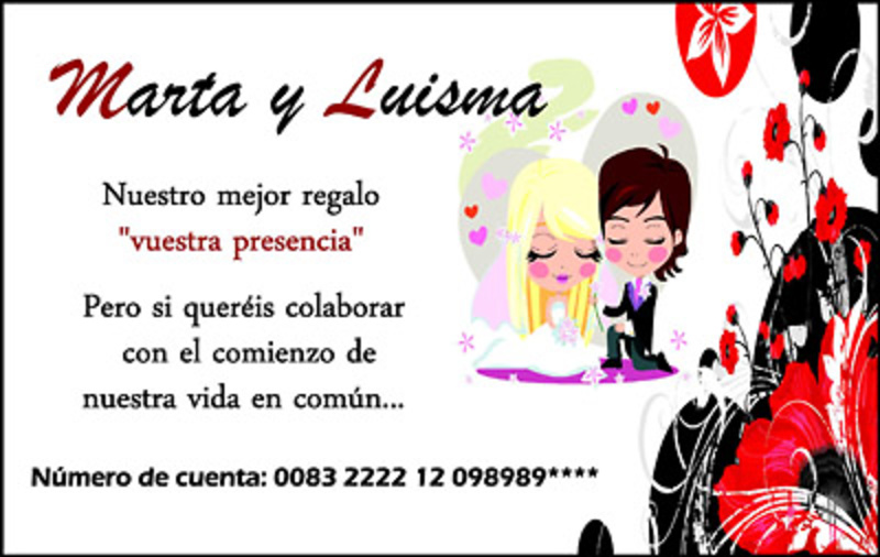 Tarjeta para boda número de cuenta 1 